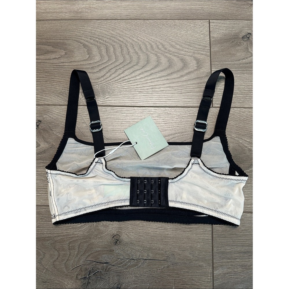Amour d'Agnette Embroidered Jelly Fabric Bra Sheer Nude Size Large - Picture 8 of 11